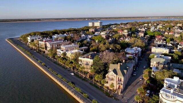charleston sc, south carolina aerial over the battery