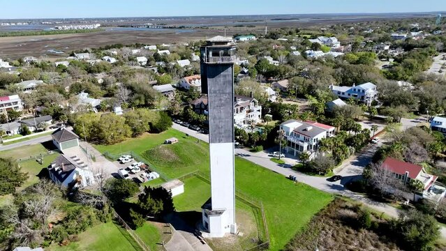 sullivan's island lighthouse near charleston sc, south carolina aerial orbit