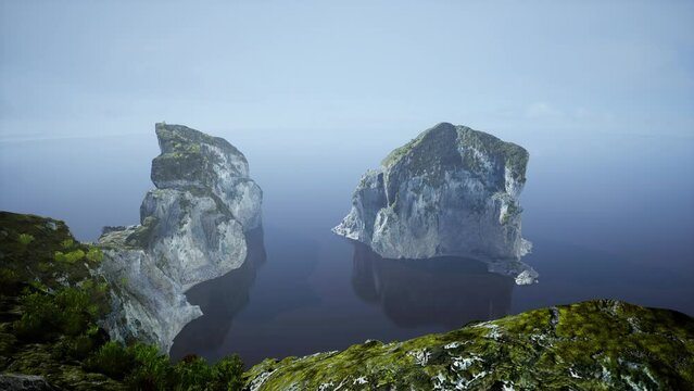 white cliffs with grass over the ocean