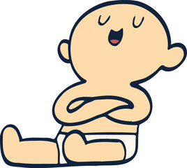 baby crossing arm while sitting illustration.
