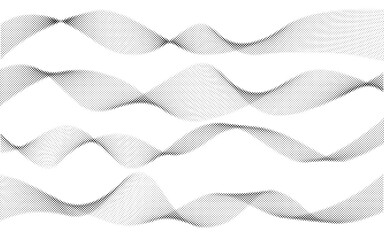 Abstract halftone wavy lines on white background. Flow curve blend texture. Audio frequency grey stripes. Vector graphic illustration.