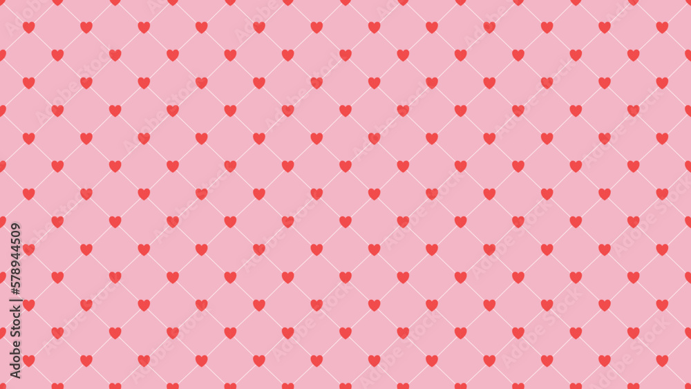 Wall mural Seamless geometric pattern with red hearts. Vector repeating texture