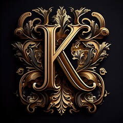 k letter in a golden monogram relief, generative AI
