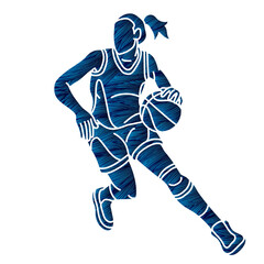 Basketball Female Player Action Cartoon Sport Graphic Vector