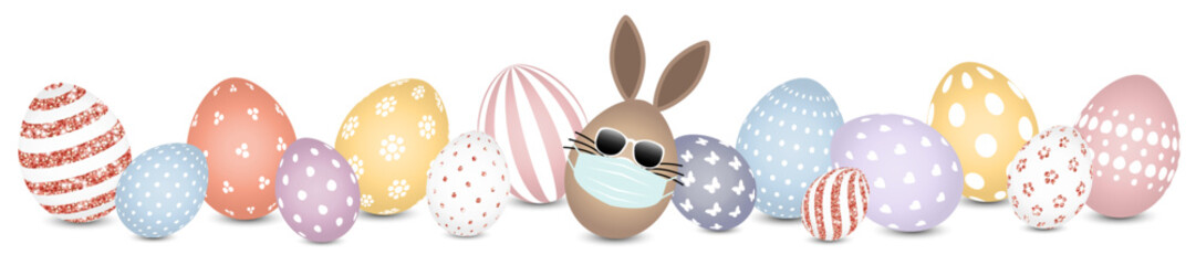 Hasenei Maske Sonnenbrille & Ostereier Muster Banner Bunt/Kupfer