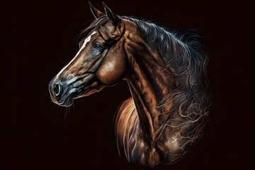 Fototapeta na wymiar Powerful and stunning full brown purebred Arabian horse, Generative AI