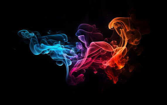 Colored smoke on a black background. Colorful ink abstraction. Pink purple color scheme