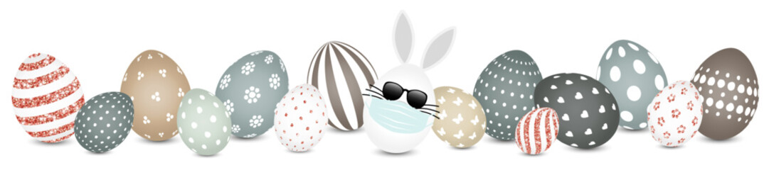 Weißes Hasenei Maske Sonnenbrille & Ostereier Muster Banner Naturfarben/Kupfer