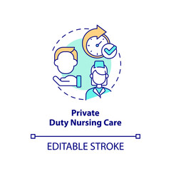 Private duty nursing care concept icon. Skilled specialist. Home health care type abstract idea thin line illustration. Isolated outline drawing. Editable stroke. Arial, Myriad Pro-Bold fonts used