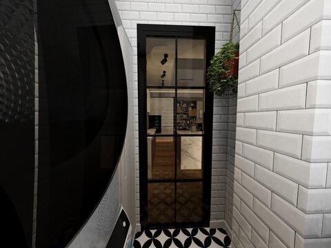 lavadero de casa con termo y lavadora secadora 