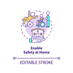 Enable safety at home concept icon. Personal care and companionship service abstract idea thin line illustration. Isolated outline drawing. Editable stroke. Arial, Myriad Pro-Bold fonts used