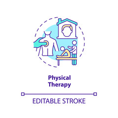 Physical therapy concept icon. Relieve pain. Home health care service abstract idea thin line illustration. Isolated outline drawing. Editable stroke. Arial, Myriad Pro-Bold fonts used