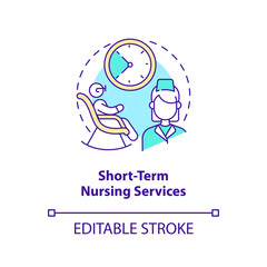 Short-term nursing services concept icon. Home health care service abstract idea thin line illustration. Isolated outline drawing. Editable stroke. Arial, Myriad Pro-Bold fonts used