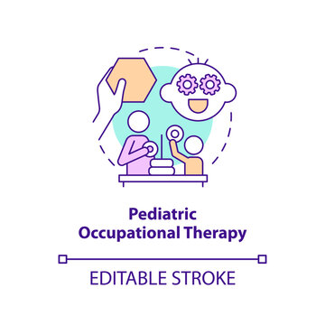 Pediatric occupational therapy concept icon. Home health care for kid abstract idea thin line illustration. Isolated outline drawing. Editable stroke. Arial, Myriad Pro-Bold fonts used