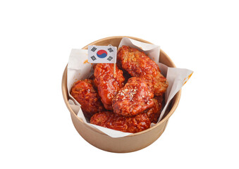 Spicy Korean Sauce Chicken on White Background