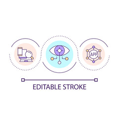 Fototapeta premium Control of devices connected to network loop concept icon. Security on internet network abstract idea thin line illustration. Isolated outline drawing. Editable stroke. Arial font used
