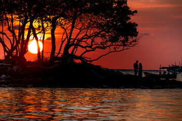 Fototapeta premium The sunset on Koh Rong Samloem island in Cambodia in paradise island Villa Koh Rong Samloem. Cambodia. This is a small island that attracts many visit