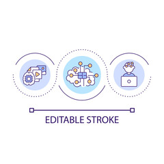 Brain computer interface loop concept icon. Control technology by your mind. Metaverse opportunities abstract idea thin line illustration. Isolated outline drawing. Editable stroke. Arial font used