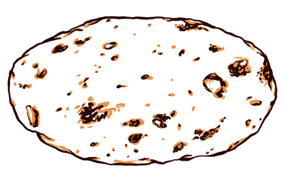 naan bread illustration top view - isolated baked food on transparent background png clipart - traditional authentic restaurant bakery fresh naan bread drawing graphic resource