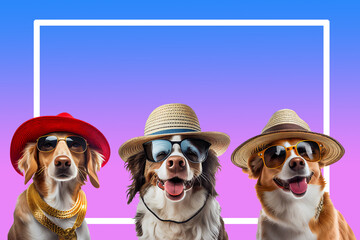 dog in hat wearing sunglasses in summer There is a frame for inserting content.