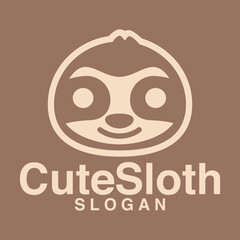 Modern vector flat design simple minimalist logo template of cute sloth cartoon head outline line art vector for brand, emblem, label, badge. Isolated on white background. © aldonat