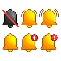 Bells notification collection realistic cute cartoon style vector illustration. Isolated on white background