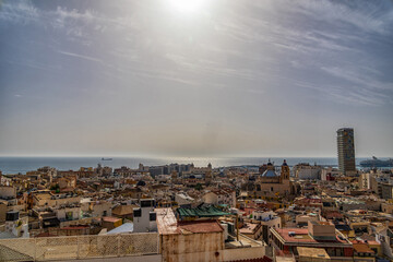 landscape of the city of Alicante panorama from the viewpoint of the city and the port on a warm sunny day