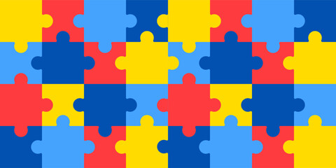 World autism awareness day puzzle pattern background template. World autism day colorful puzzle vector banner. Symbol of autism. autism Health care Medical flat background of April 02 celebration. 