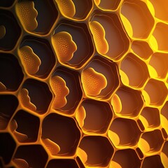 Yellow Honeycomb closeup background 4k, hyper realistic
