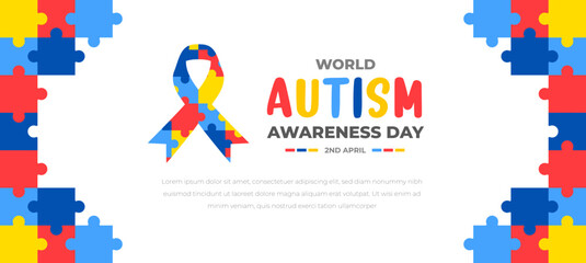Obraz premium World autism awareness day background design template. World autism day colorful puzzle vector banner. Symbol of autism. autism Health care Medical flat background of April 02 celebration. 
