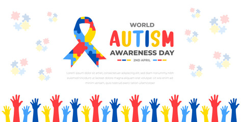 World autism awareness day background design template. World autism day colorful puzzle vector banner. Symbol of autism. autism Health care Medical flat background of April 02 celebration. 