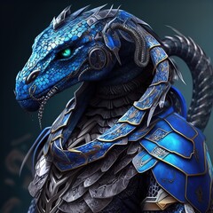 Blue snake in cyber armour