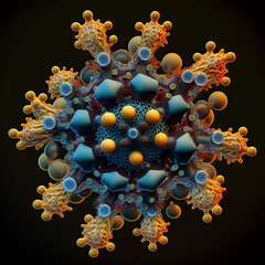 coronavirus molecule under the microscope. created by AI