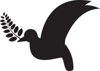 Flying Bird with Leaves. Transparent background. Vector Illustration.