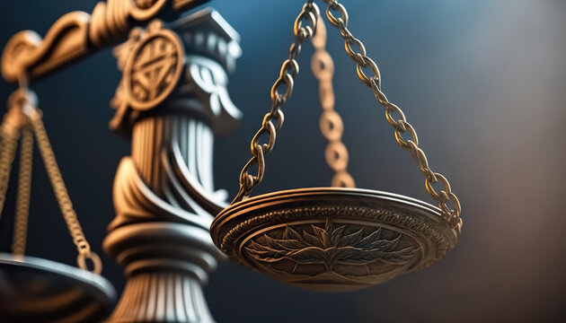 Scales of justice close-up. Low depth of field. Based on Generative AI