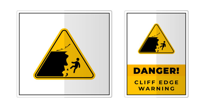 Danger Falling Fall cliff Edge Warning Sign Label Symbol Icon Vector Illustration