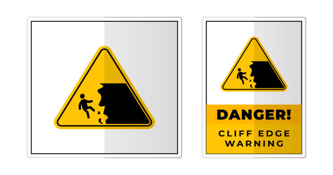 Danger Cliff Warning Sign Label Symbol Icon Vector Illustration
