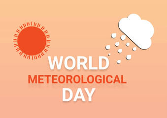 World Meteorological Day. Vector illustration with sun and clouds on the lite orange background.