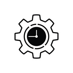 time management icon with gear and clock. flat linear trend modern technical logotype graphic stroke art design infographic web element isolated on white. concept of work flow pictogram or develop