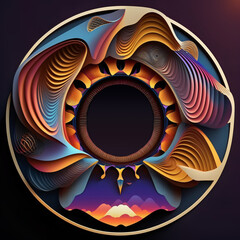 round abstract music symbol, surreal acoustic artscape background, circular album cover design, generative ai