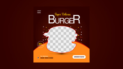Healthy Yammy testy Delicious Burger Hot Spicy Social media Post Template Design.