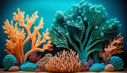 Imitation of Ocean Life, Artificial Plastic Corals Underwater, Vivid and Intricate Display of Faux Marine Ecosystem, Eye-Catching and Engaging Visuals for Aquariums, Exhibits, or Educational Purposes