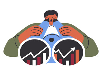 Male looking at statistics through binoculars