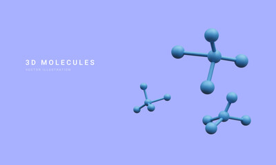 3d realistic abstract molecules isolated on background. Scientific banner for medicine, biology, chemistry and science concept in cartoon style. Vector illustration