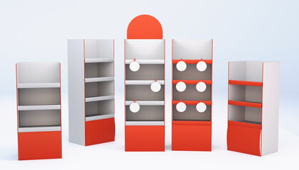 Supermarket POS Floor Display Rack, Various Advertisement Stands For Mock Up, 3D rendering