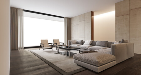 Luxury Interior of living room with wall decoration,on transparent background at window. 3D illustration