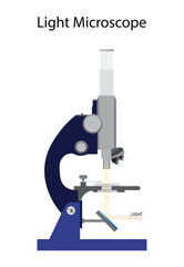 illustration of biology and physics, light microscope is an instrument for visualizing fine detail of an object. It does this by creating a magnified image through the use of a series of glass lenses