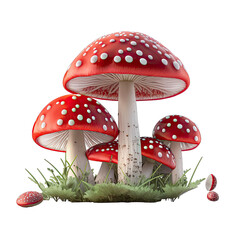 fly agaric mushrooms, transparent background png - obrazy, fototapety, plakaty