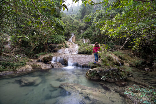 The beauty of Khuoi Nhi waterfall in Thuong Lam, Na Hang, Tuyen Quang Province, Vietnam