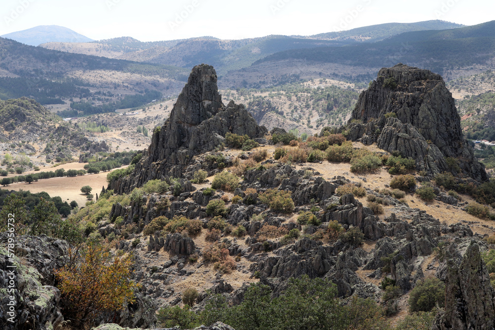 Poster Landscape panorama in mountainous region.